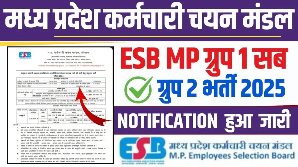 ESB MP ग्रुप 1 सब ग्रुप 2 भर्ती 2025 – MPPEB Group 1 Sub Group 2 Recruitment 2025 MPPEB Group 1 Sub Group 2 Recruitment 2025