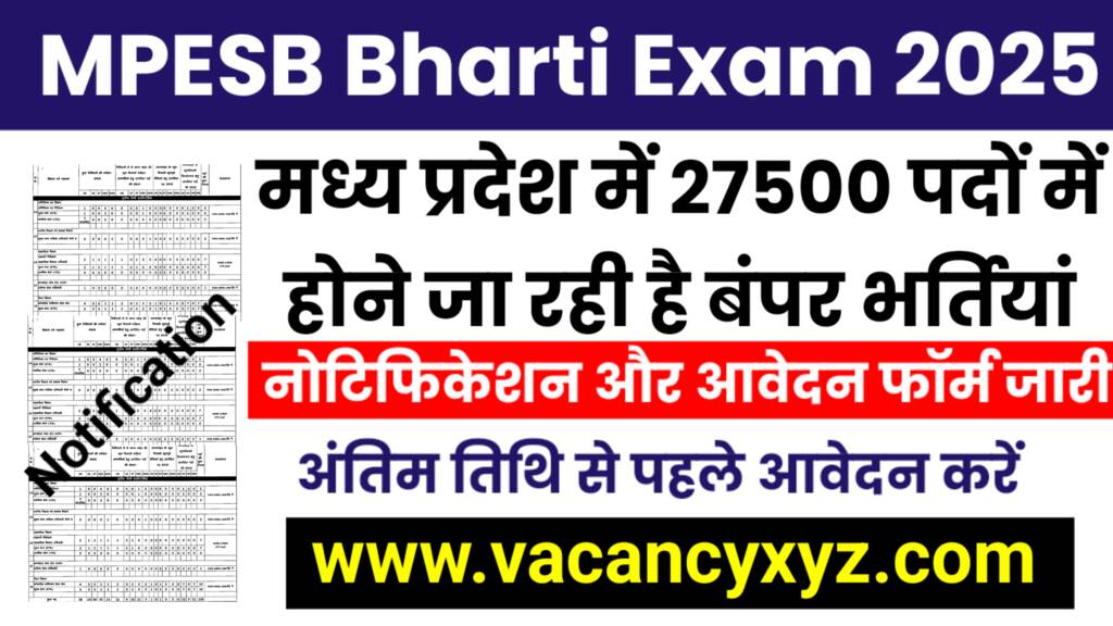 MPESB Bharti 2025 New Exam: मध्य प्रदेश कर्मचारी चयन मंडल (MPESB) के द्वारा 27500 पदों के लिए नए नोटिफिकेशन जारी, 10वीं और 12वीं पास MPESB Bharti 2025 New Exam: मध्य प्रदेश कर्मचारी चयन मंडल (MPESB) के द्वारा 27500 पदों के लिए नए नोटिफिकेशन जारी, 10वीं और 12वीं पास