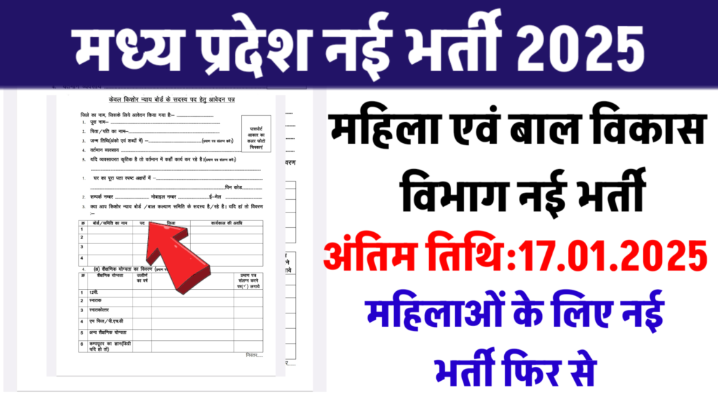 MP Sarkari Naukri 2025 Vacancy New:मध्‍यप्रदेश महिला एवं बाल विकास विभाग(MPWCDMIS) भर्ती की तरफ नोटिफिकेशन और आवेदन जारी