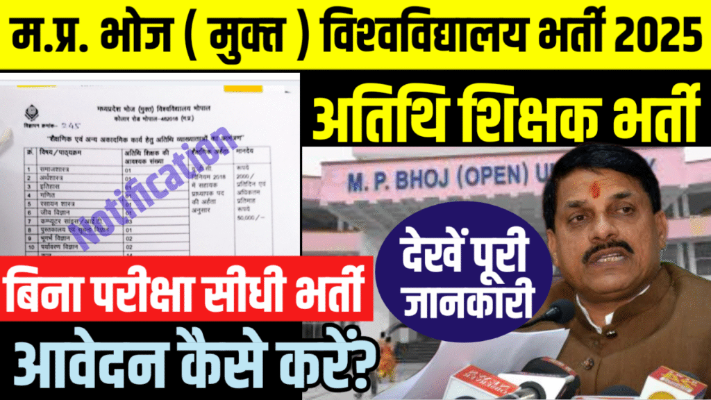 MP Guest Teacher Vacancy 2025 New में आई बंपर भर्ती का आवेदन और नोटिफिकेशन जारी ,MP Bhoj University Guest Faculty
