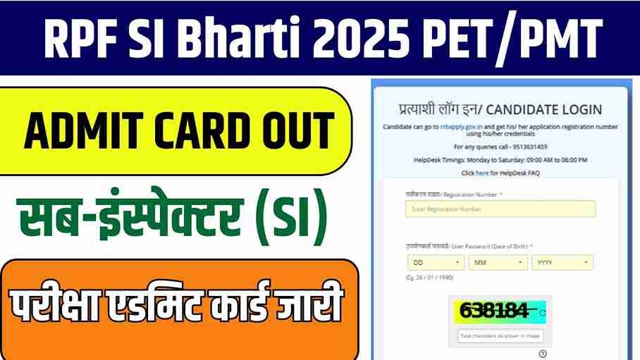 RPF SI Bharti 2025 Physical Test Admit Card