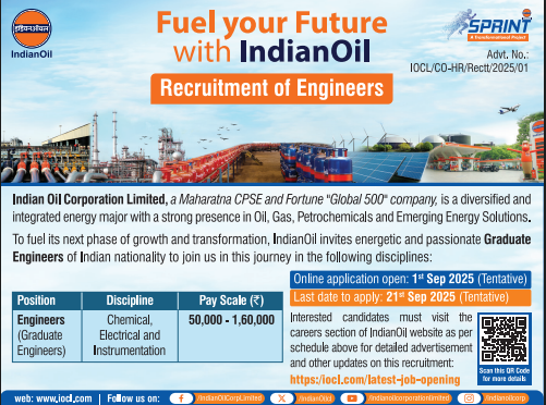 IOCL Vacancy 2025: इंडियन ऑयल कॉपरेशन लिमिटेड में निकली इंजीनियर के पदों पर भर्ती, 1 सितंबर से होंगे आवेदन IOCL Vacancy 2025