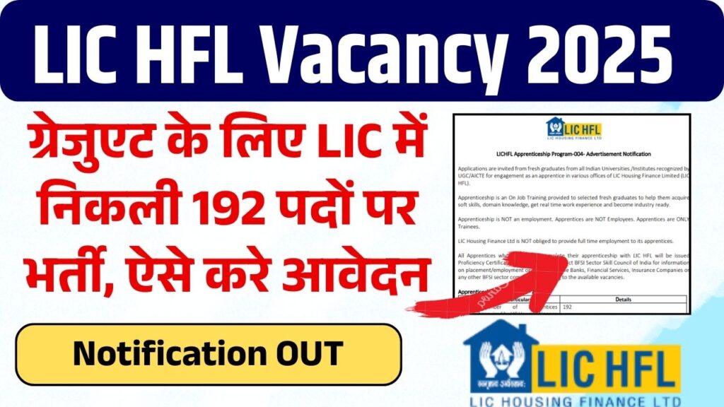 LIC HFL Vacancy 2025: ग्रेजुएट के लिए LIC में निकली 192 पदों पर भर्ती, ऐसे करे आवेदन LIC HFL Vacancy 2025