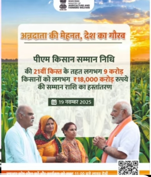 Pm kisan yojana 21th kist New Update:PM किसान 21वी किस्त 19 नवंबर को जारी/9 करोड़ से अधिक किसानों को/₹18000 करोड़ रुपए डालेगा