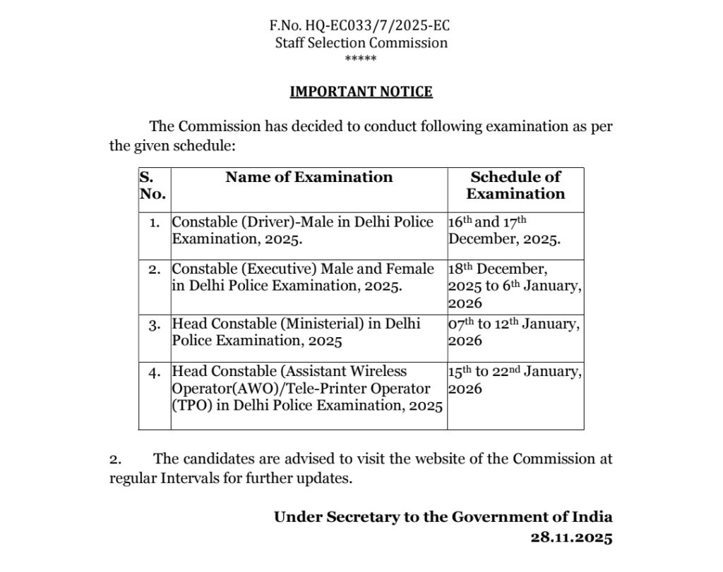 Delhi Police Exam Dates 2025 Released: Full Schedule for Constable & Head Constable Posts Delhi Police Exam Dates 2025 Released: Full Schedule for Constable & Head Constable Posts
