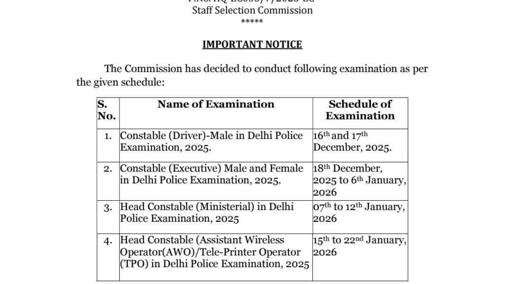 Delhi Police Exam Dates 2025 Released: Full Schedule for Constable & Head Constable Posts