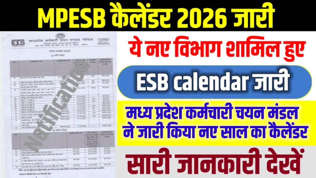 MPESB Exam Calendar 2026 New: नए बदलाब के साथ कौन कौन सी भर्ती जुडी, किसका कब होगा Exam जाने,esb.mp.gov.in MPESB Exam Calendar 2026