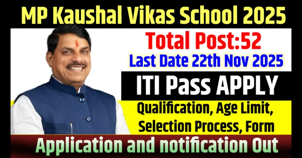 MP Kaushal Vikas Vidyalaya Notification Released 2025 -District Level Recruitment & Total Vacancy- 56 more Details