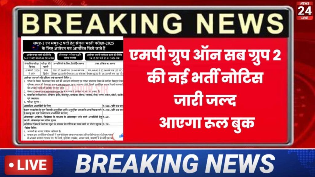 MP Group 1 Sub Group 2 Vacancy 2025 : आवेदन तिथि, परीक्षा तिथि और पूरी जानकारी