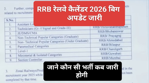 Railway Recruitment 2026 New: रेलवे ने 2026 का कैलेंडर जारी कर दिया है (अनऑफिशियल अपडेट) Railway Recruitment 2026 New: रेलवे ने 2026 का कैलेंडर जारी कर दिया है (अनऑफिशियल अपडेट)