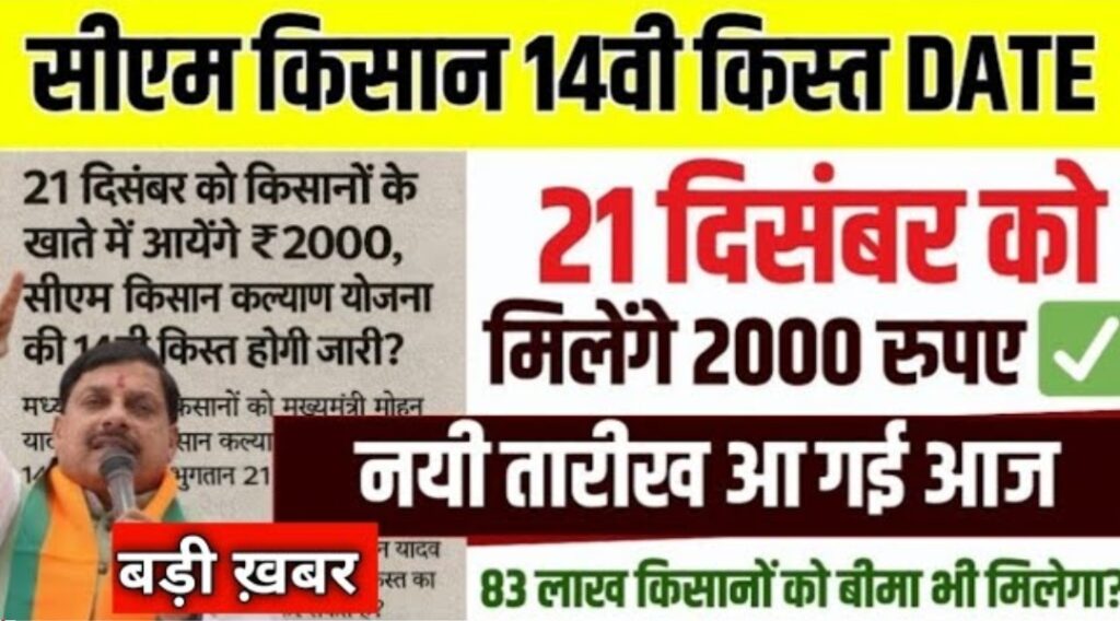 CM Kisan Kalyan Nidhi 14th Installment Date 2025: मध्य प्रदेश किसान कल्याण निधि को लेकर बड़ा खत्म हुआ,21 तारीख को ₹2000 खाते में