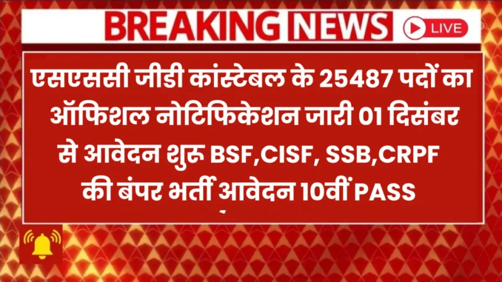 SSC GD Notification 2025 New – एसएससी जीडी कांस्टेबल भर्ती 2025 Form Date, Salary, Physical, Exam Pattern आदि SSC GD Notification 2025