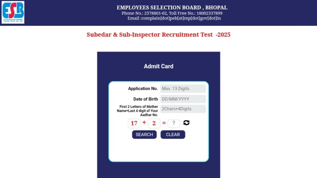 MP Police SI Admit Card 2025,