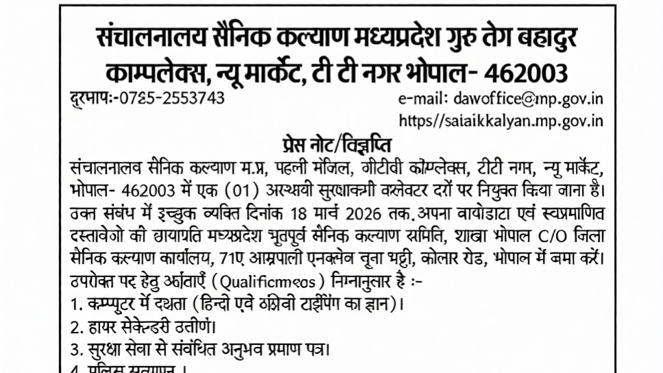 MP Sainik Kalyan Vibhag Recruitment 2026: 12वीं पास के लिए सुनहरा मौका