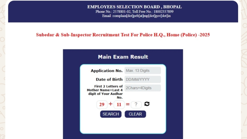 MPSI & Subedar Exam 2025 MAINS Result Out मध्यप्रदेश कर्मचारी चयन मंडल (MPESB) ने सूबेदार एवं उप निरीक्षक भर्ती परीक्षा-2025 के मुख्य परीक्षा परिणाम घोषित किए MPSI & Subedar Exam 2025 MAINS Result Out मध्यप्रदेश कर्मचारी चयन मंडल (MPESB) ने सूबेदार एवं उप निरीक्षक भर्ती परीक्षा-2025 के मुख्य परीक्षा परिणाम घोषित किए