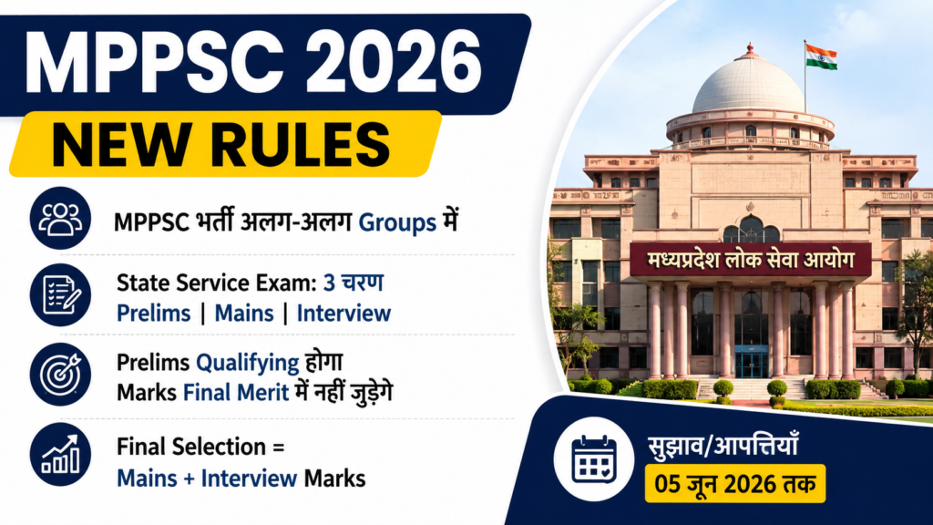 MPPSC New Exam Rules 2026-मध्यप्रदेश लोक सेवा आयोग परीक्षा नियम जारी, जल्द लागू