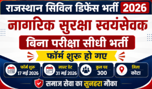 Rajasthan Civil Defence Volunteer Bharti 2026: बिना परीक्षा सीधी भर्ती, फॉर्म शुरू