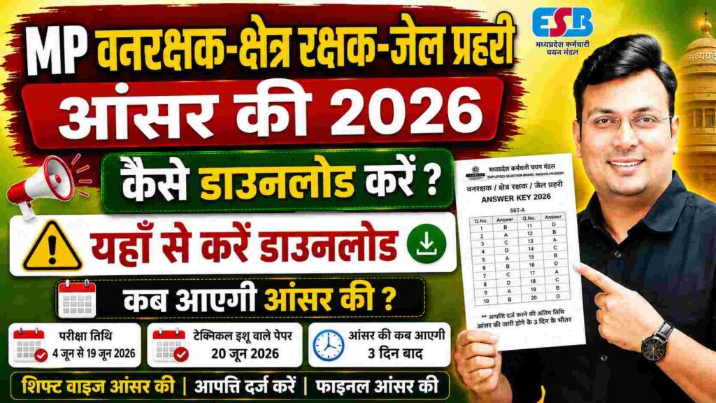 MP Van Rakshak Answer Key 2026 :एमपी वन रक्षक क्षेत्र रक्षक जेल प्रहरी आंसर की कैसे डाउनलोड करें और कब आएगी