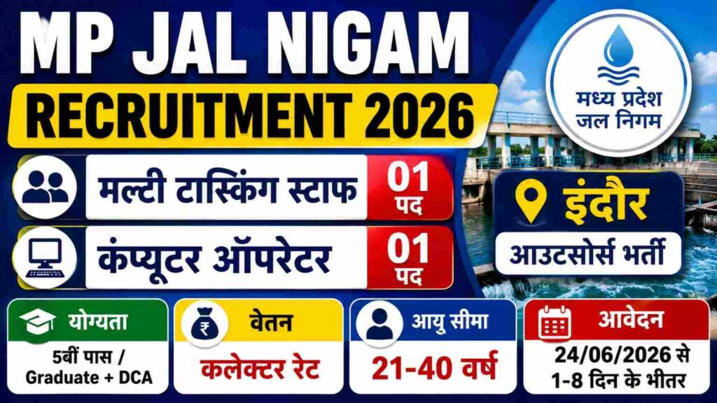 MP Jal Nigam Vacancy 2026 New : मल्टी टास्किंग स्टाफ और कंप्यूटर ऑपरेटर पदों पर भर्ती और आवेदन MP Jal Nigam Vacancy 2026 New : मल्टी टास्किंग स्टाफ और कंप्यूटर ऑपरेटर पदों पर भर्ती और आवेदन