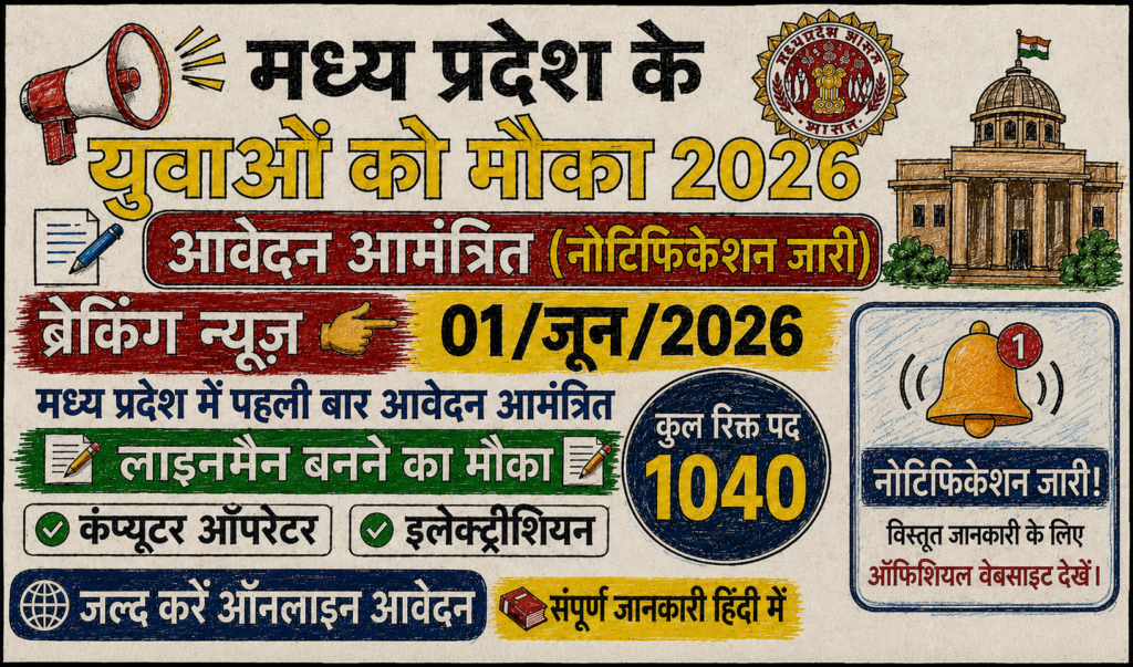 MP Line Man Vacancy 2026: Electrician, Computer Operator सहित 1040 पद, फ्री आवेदन शुरू MP Line Man Vacancy 2026: Electrician, Computer Operator सहित 1040 पद, फ्री आवेदन शुरू