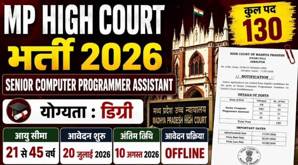मप्र High कोर्ट ने कुल 130 पदों के लिए Senior Computer Programmer Assistant भर्ती का आवेदन और नोटिफिकेशन जारी, कैसे करें आवेदन Senior Computer Programmer Assistant