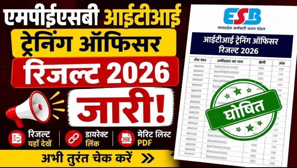 MP ITI TO ka Result kab aayega 2026: लो आ गई बड़ी खुशखबरी ESB Office से जाने कब Link खुल जाएगी MP ITI TO ka Result kab aayega 2026: लो आ गई बड़ी खुशखबरी ESB Office से जाने कब Link खुल जाएगी