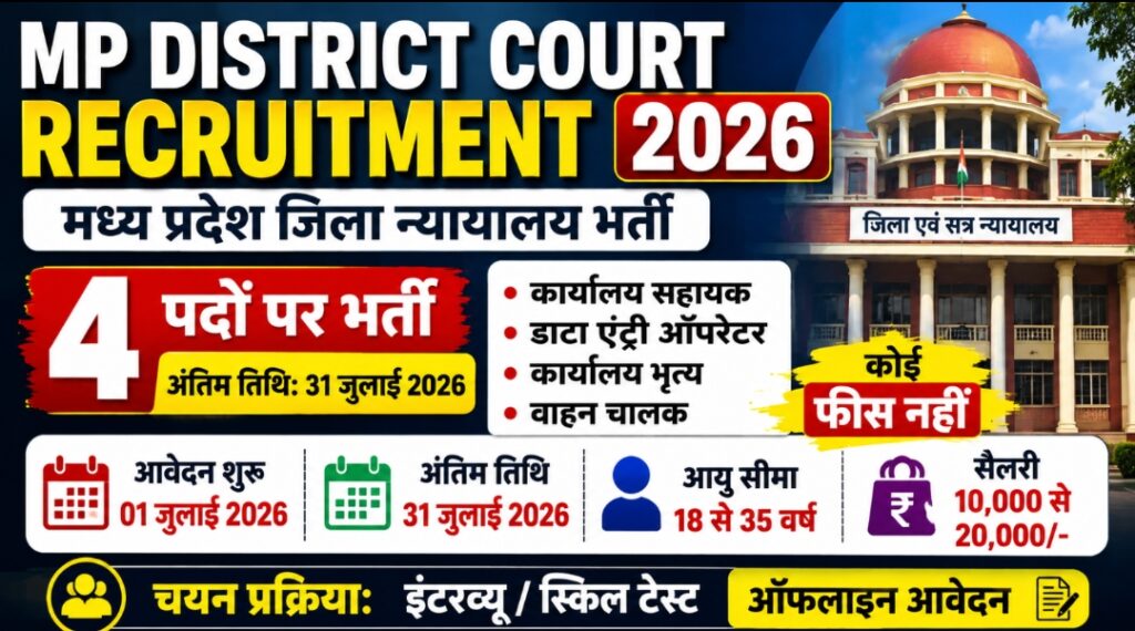 MP District Court Bharti Vacancy 2026 New: मध्य प्रदेश जिला न्यायालय भर्ती, चपरासी पदों पर आवेदन शुरू