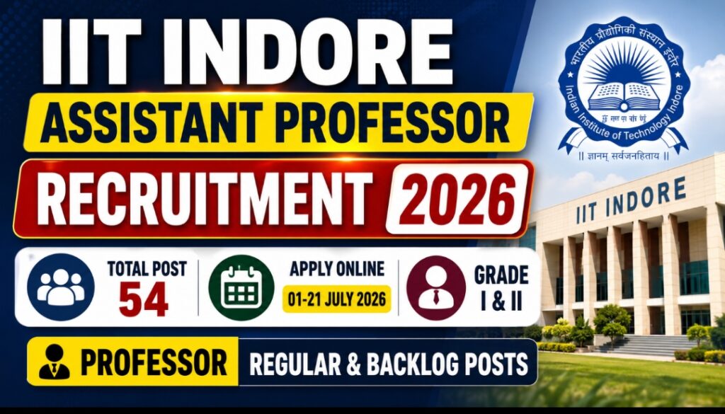 IIT Indore Assistant Professor Bharti Vacancy 2026 New: 54 पदों पर भर्ती, ऑनलाइन आवेदन शुरू IIT Indore Assistant Professor Bharti Vacancy 2026 New: 54 पदों पर भर्ती, ऑनलाइन आवेदन शुरू