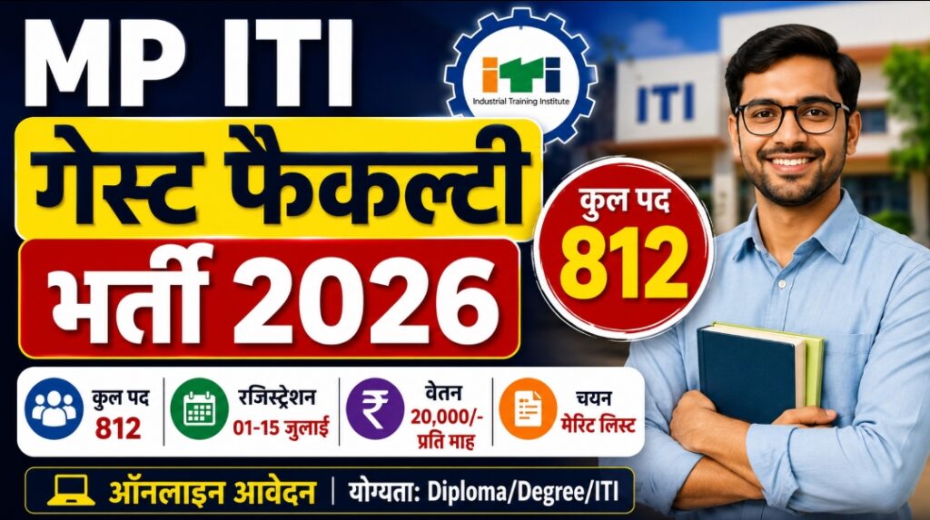MP ITI Guest Faculty Bharti vacancy 2026 New: 812 पदों पर गेस्ट फैकल्टी भर्ती, रजिस्ट्रेशन शुरू MP ITI Guest Faculty Bharti vacancy 2026 New: 812 पदों पर गेस्ट फैकल्टी भर्ती, रजिस्ट्रेशन शुरू