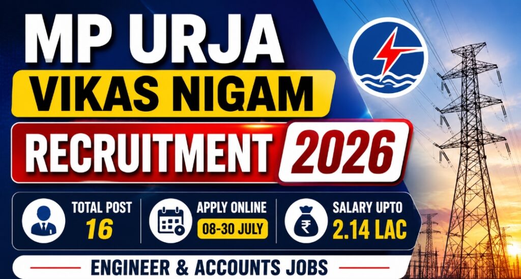 MP Urja Vikas Nigam Bharti vacancy 2026 New: विभिन्न पदों पर ऊर्जा विभाग की भर्ती, ऑनलाइन आवेदन शुरू MP Urja Vikas Nigam Bharti vacancy 2026 New: विभिन्न पदों पर ऊर्जा विभाग की भर्ती, ऑनलाइन आवेदन शुरू