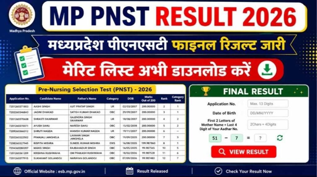 MP PNST Result 2026 Out: मेरिट लिस्ट, Rank List PDF और Direct Download Link MP PNST Result 2026 Out: मेरिट लिस्ट, Rank List PDF और Direct Download Link