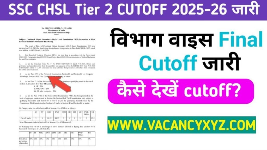 SSC CHSL Tier 2 Result 2025-26 Release, Cut Off Marks Out – यहां देखें रिजल्ट और कैटेगरी वाइज कटऑफ SSC CHSL Tier 2 Result 2025-26 Release, Cut Off Marks Out – यहां देखें रिजल्ट और कैटेगरी वाइज कटऑफ