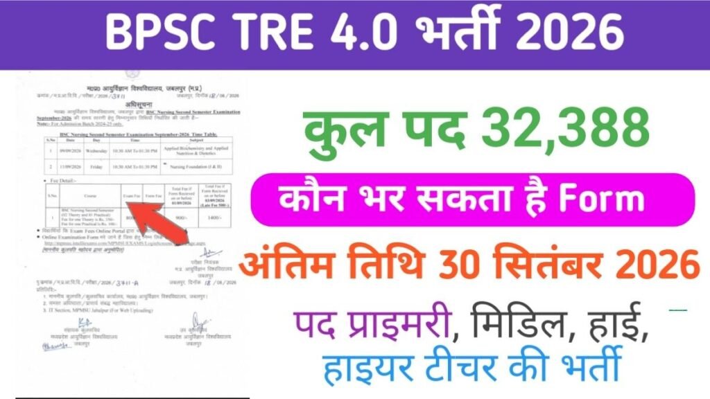 BPSC TRE 4.0 Online Form 2026 शुरू, 32,388 शिक्षक पदों पर भर्ती, आवेदन 1 सितंबर से