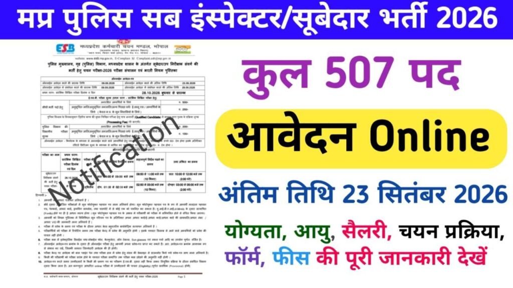 MP Sub Inspector (SI) Bharti Notification 2026 out, कुल 507 पद और अंतिम तिथि से पहले आवेदन फॉर्म भरें