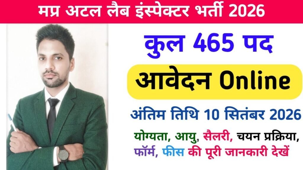 MP ATL Lab Inspector Vacancy 2026, एमपी अटल लैब इंस्पेक्टर भर्ती 2026 कुल 465 पदों के लिए आवेदन और नोटिफिकेशन जारी