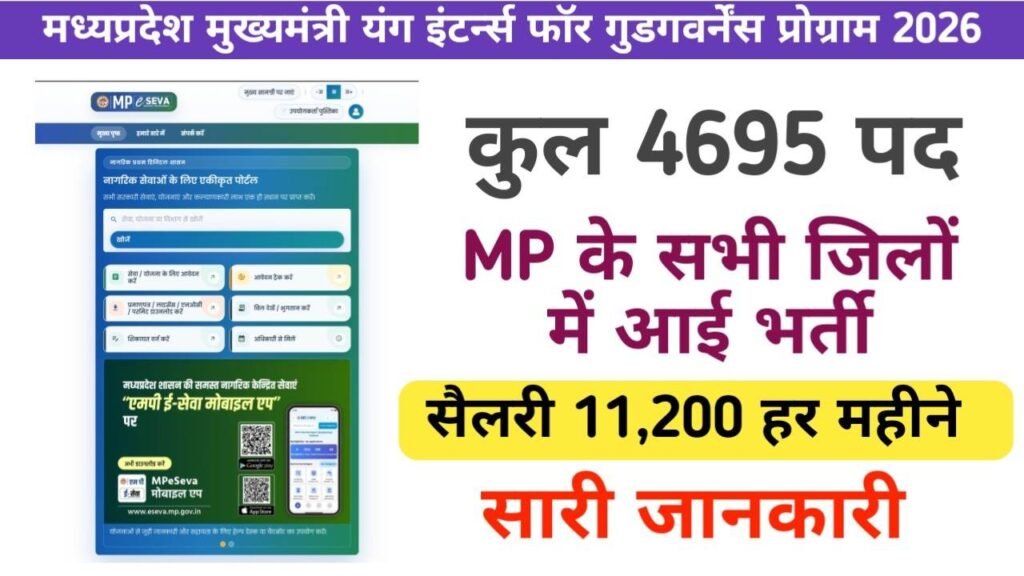 CMYIGGP Internship MP 2026: मध्यप्रदेश में 4695 पदों पर भर्ती, ग्रेजुएट युवाओं के लिए मौका, ₹11,200 स्टाइपेंड