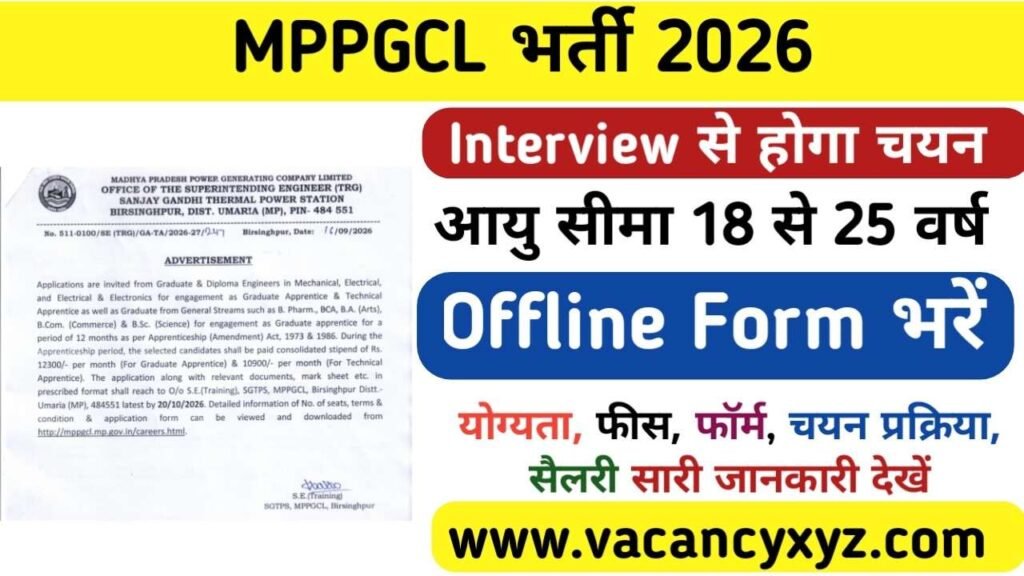 MPPGCL Bharti 2026 Notification Out, एमपी बिजली विभाग में ग्रेजुएट और टेक्निकल पद के लिए भर्ती अधिसूचना जारी, सैलरी ₹12300 PM