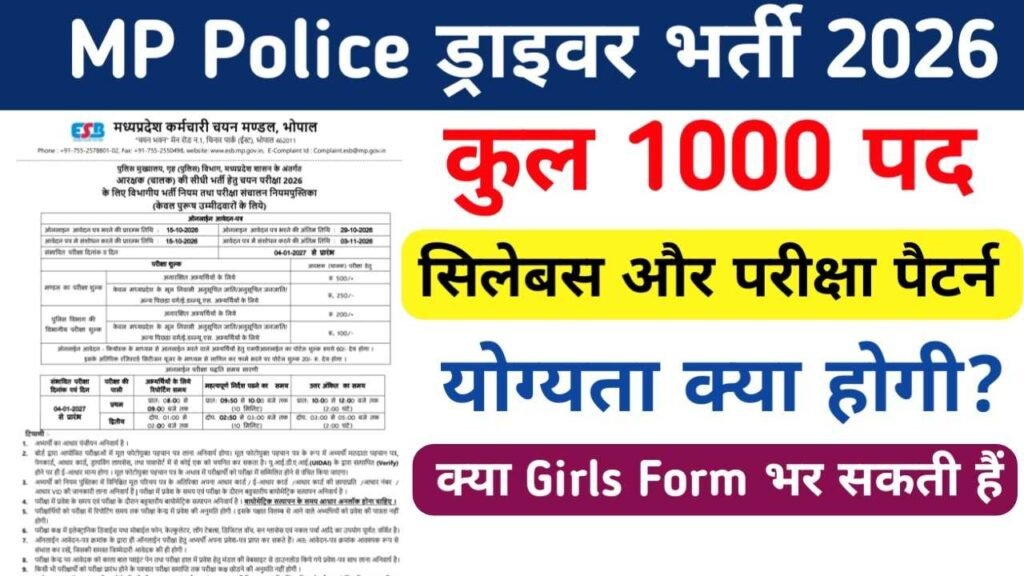 MP Police Driver Syllabus 2026 in Hindi, एमपी पुलिस ड्राइवर परीक्षा पेटर्न्स और सिलेबस लेटेस्ट डाउनलोड करें